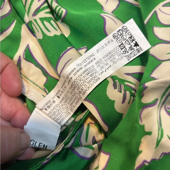 Zara green cream floral satiny jumpsuit V-neckline knot detail waist cut-outs - Picture 10 of 11